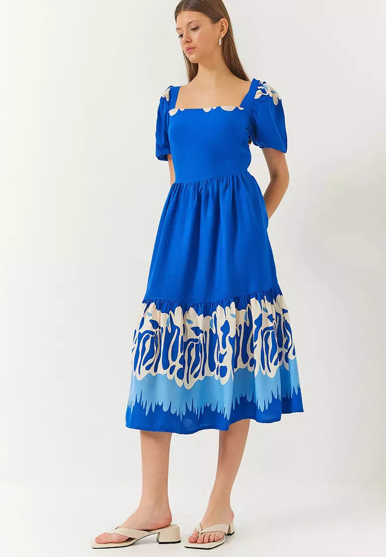 Women's Watermelon Sleeve Square Neck Patterned Tericotone Dress 60261412