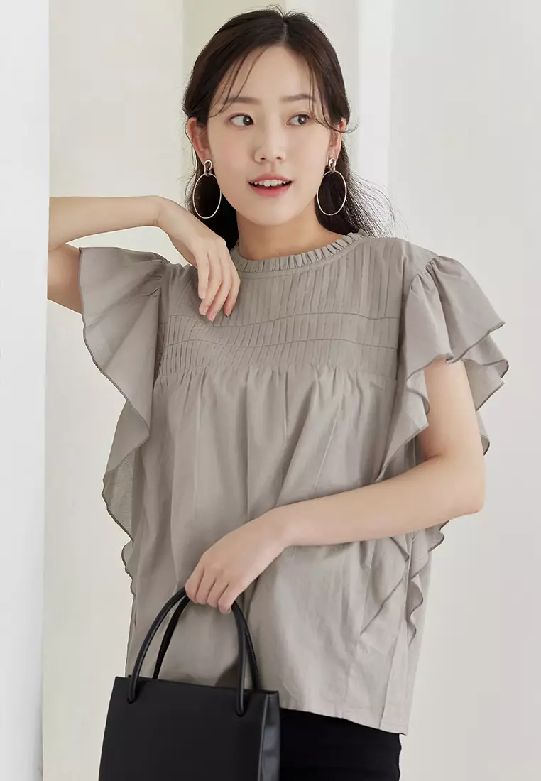 Buy comcoca Pintuck Flare Sleeve Cotton Blouse（Relaxed Fit） 2024 Online ...