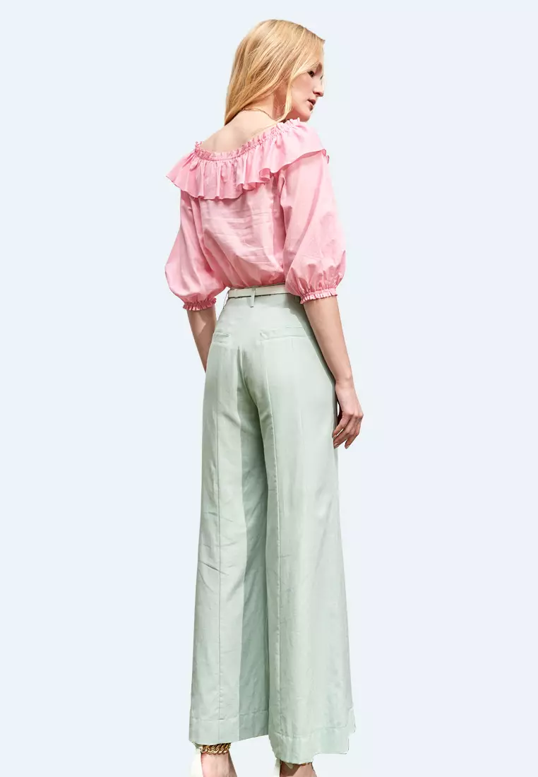 High Waist Light Green Flare Pants