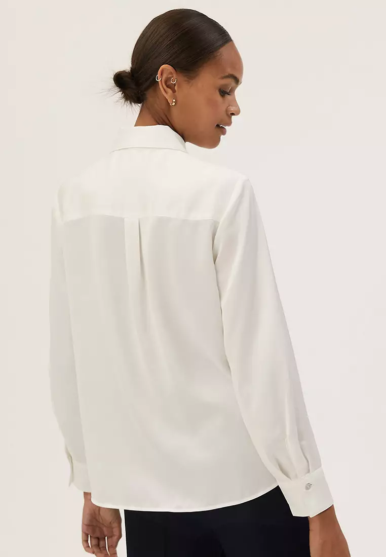 Satin Collared Long Sleeve Shirt