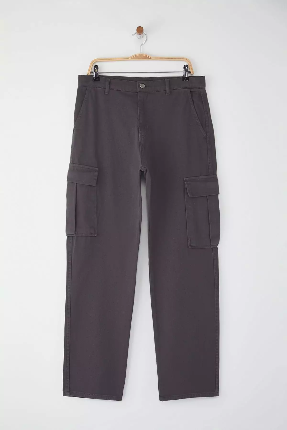 Anthracite Cargo Pocket Gabardine Baggy/Loose Cut 100% Cotton Casual Trousers TMNSS24PL00021