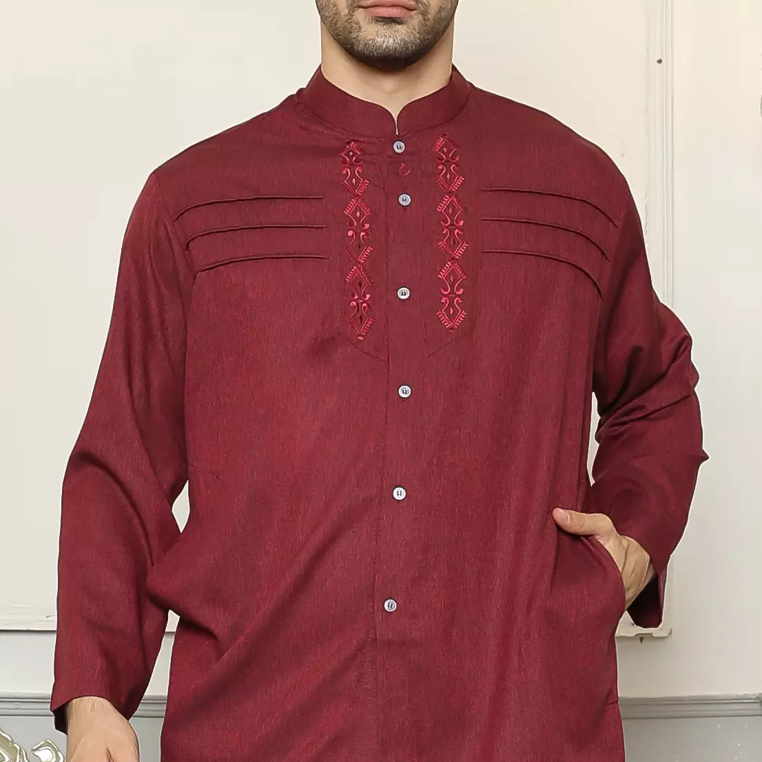 Baju Koko Sarimbit 38 Maroon Lengan Panjang