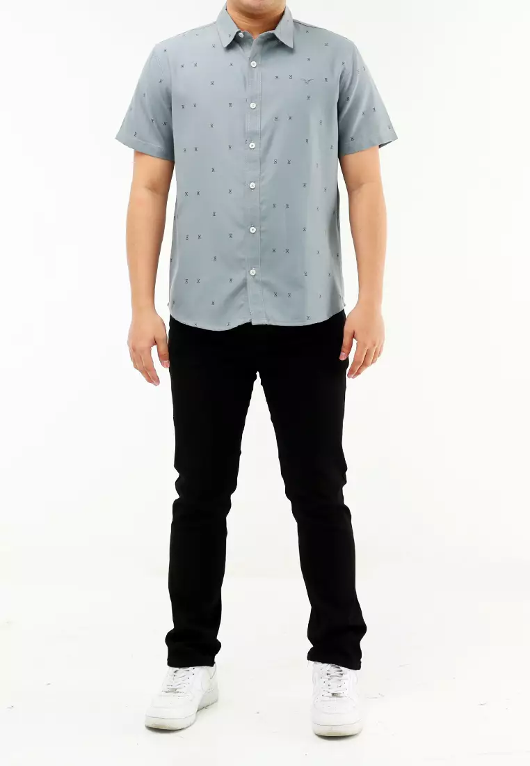 Woven Printed Oxford Short Sleeve Polo