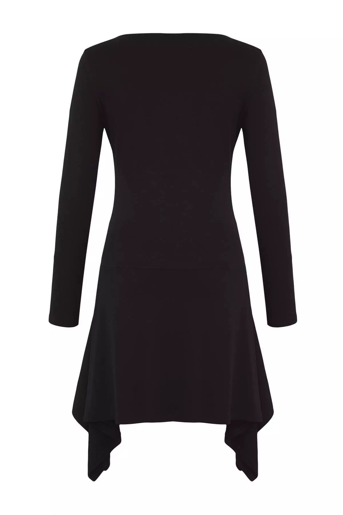 Black Viscose Asymmetric Ruffle Flexible Plain Short / Mini Knitted Dress Twoaw26El00064