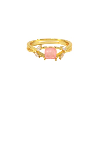 Glamorousky white 925 Sterling Silver Plated Gold Fashion Elegant Hollow Line Geometric Adjustable Ring with Pink Cubic Zirconia 8250DACB6AE4EBGS_1