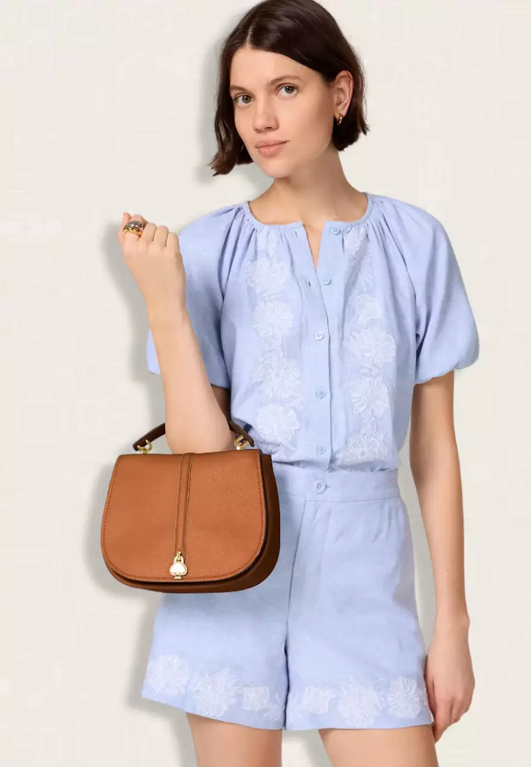 Kate Spade Kayla Pebbled Leather Saddle Bag Warm Gingerbread