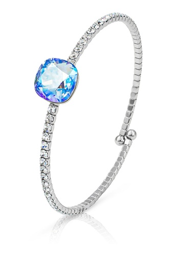SO SEOUL blue and silver Sequoia Cubie Light Sapphire Shimmer Swarovski® Crystals Open End Bangle 53B49ACD83BB3CGS_1