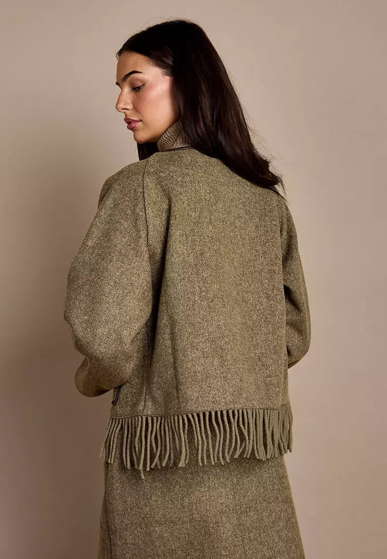 Buy GWD GWD Meredith Wool Blend Tassel Jacket – Olive Herringbone 2026 ...