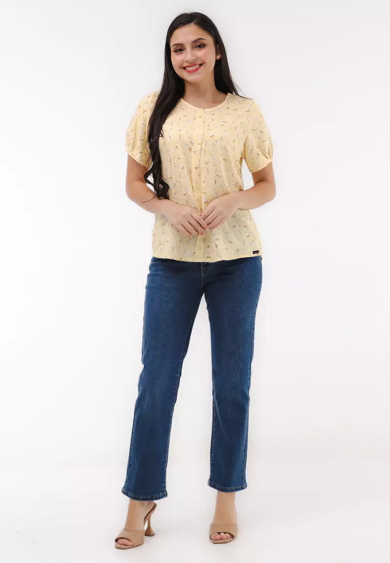 Woven Printed Rayon Short Sleeves Blouse