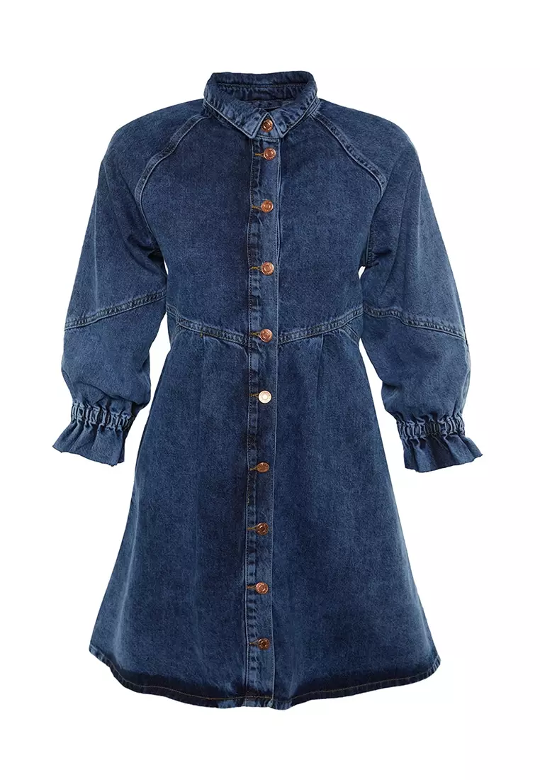 Oversized Denim Dress with Stitching Detail