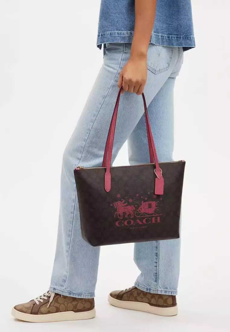 Jual Coach Coach Zip Top Tote In Signature Canvas With Horse And