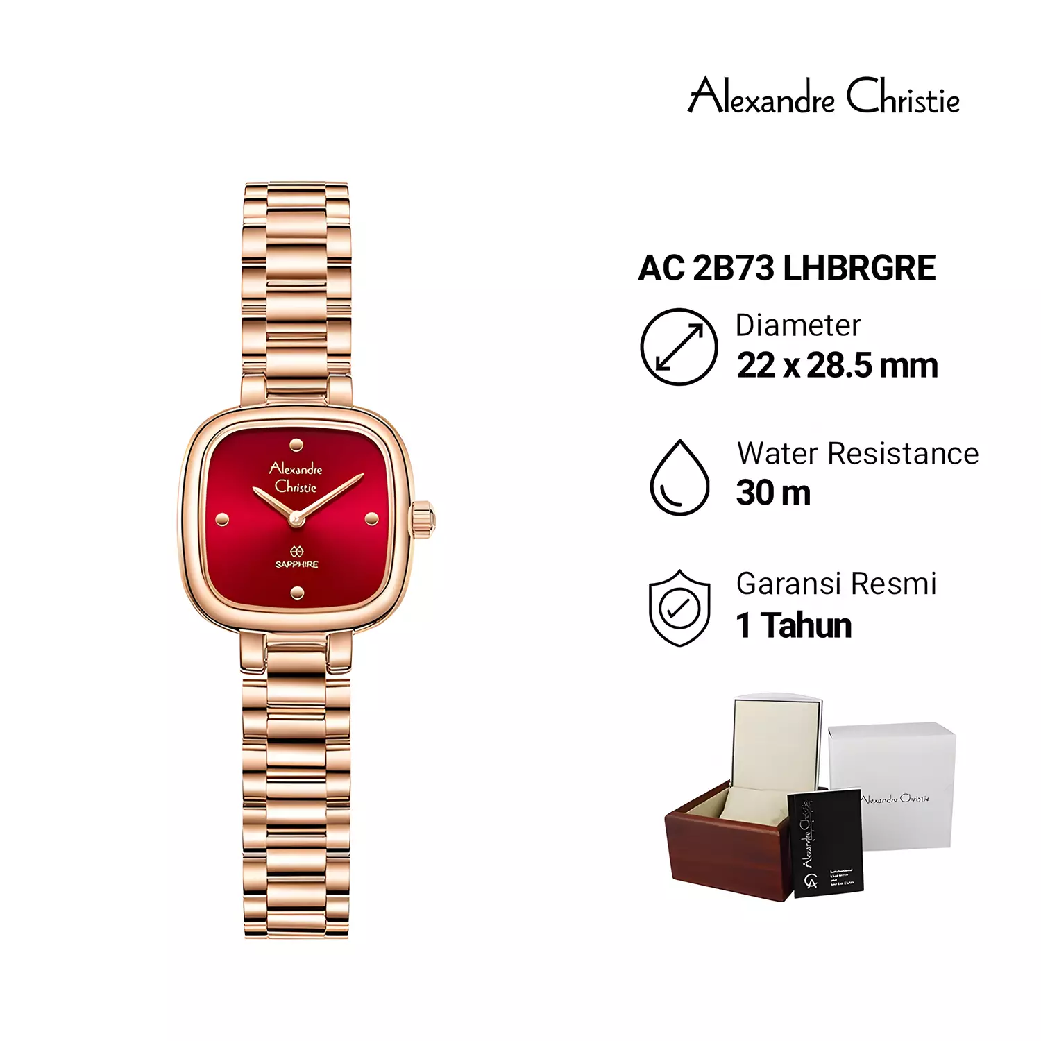 Jam Tangan Analog Wanita - Sapphire Glass - Rose Gold Red Stainless Steel - 2B73 LHBRGRE
