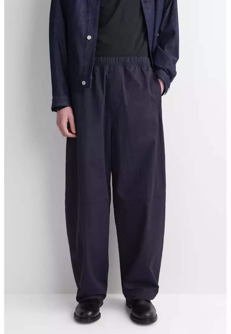 ELASTICATED RELAXED-FIT BARREL-LEG TROUSERS