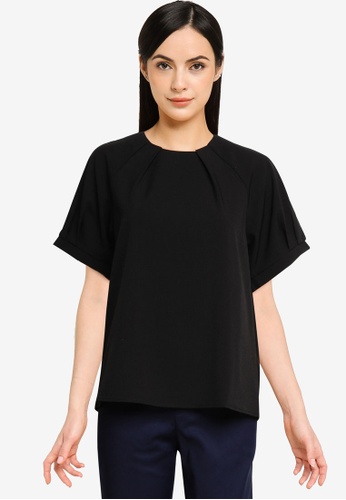 G2000 black Puff Sleeve Blouse with Pleated Neckline AB825AA0A8D753GS_1