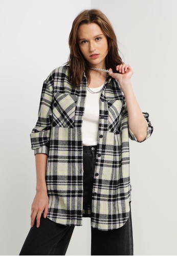 TOPSHOP green co-ord brushed check oversized shirt 02F21AA6A32A82GS_1