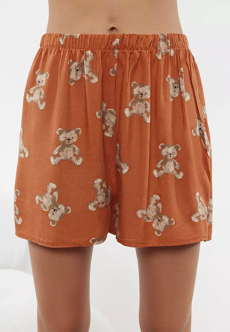 Cinnamon Bear Patterned Viscose Shorts Woven Pajama Set THMSS24PT00067