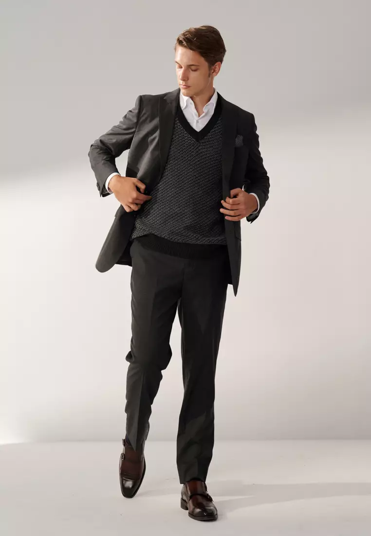 經典款深灰素面經典西裝外套