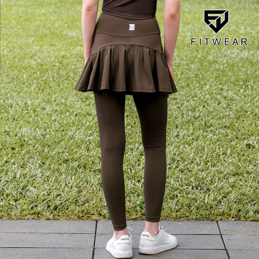 Fitwear Rok + Legging Olahraga Dryfit Wanita KAZUHA POCKET BACK WAVE - COFFEE