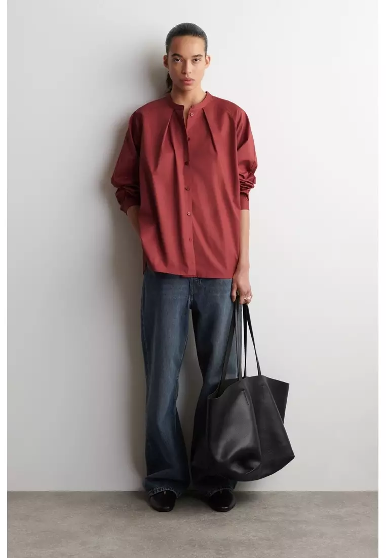 GRANDAD-COLLAR COTTON SHIRT