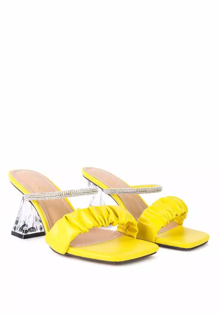 Buy London Rag Yellow Clear Heel Rhinestone Sandals 2024 Online