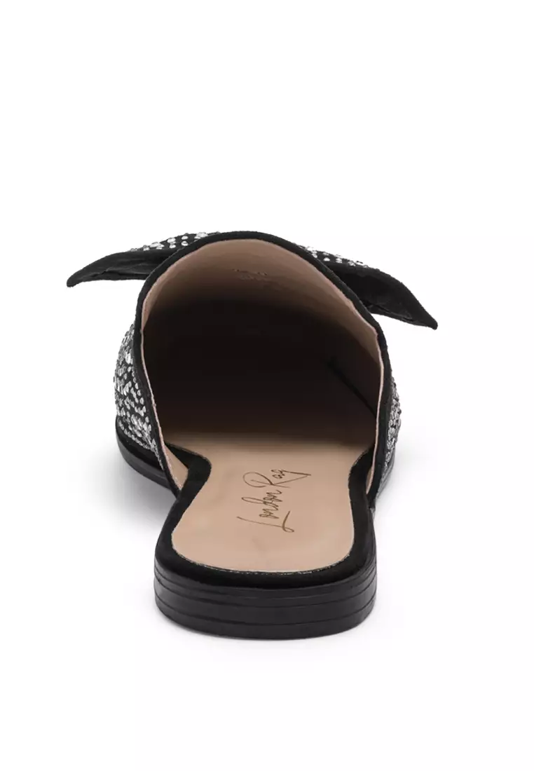 Embellished Casual Bow Mules in Black