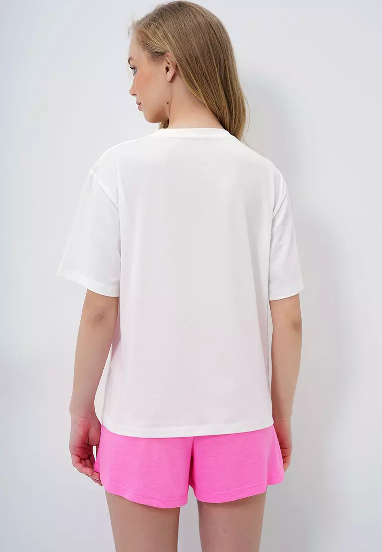 Women's Pink Lemon Printed Cotton Basic T-Shirt And Shorts Pajama Set Pjm-X13903