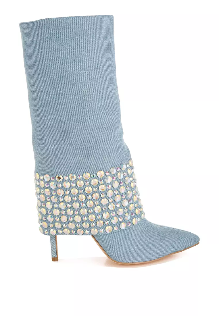 Discount on London Rag  shoes - SKU: Diamante & Rhinestones Denim Boots in Blue