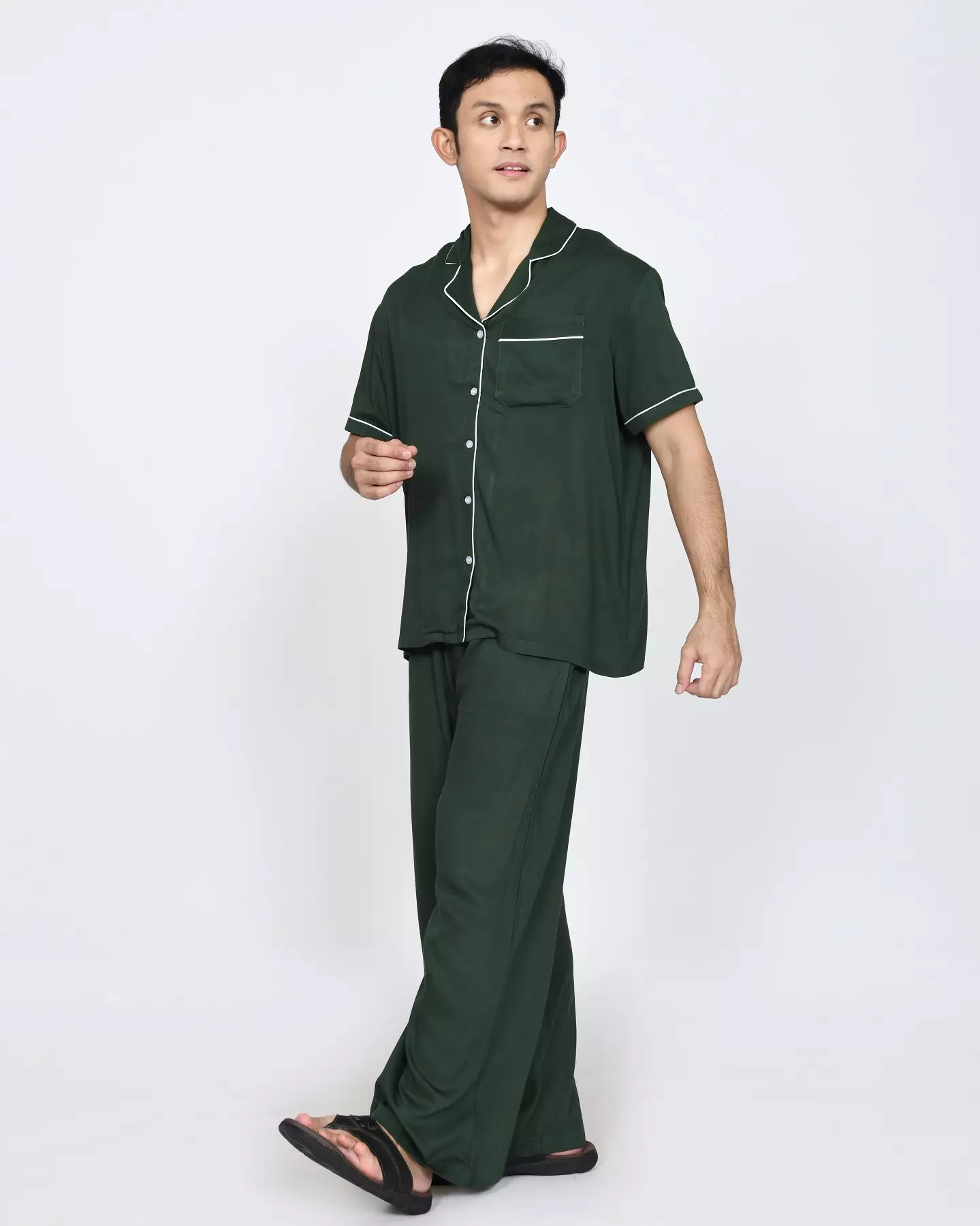 Set Piyama Cotton Riu Setelan Baju Tidur Pria HIJAU FREE SLIP ON