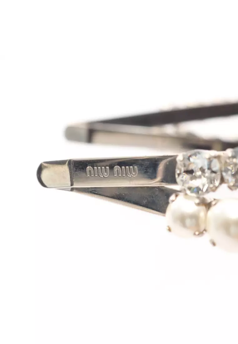 Pre-Loved MIU MIU headband GP Rhinestone Fake pearl gold off white clear