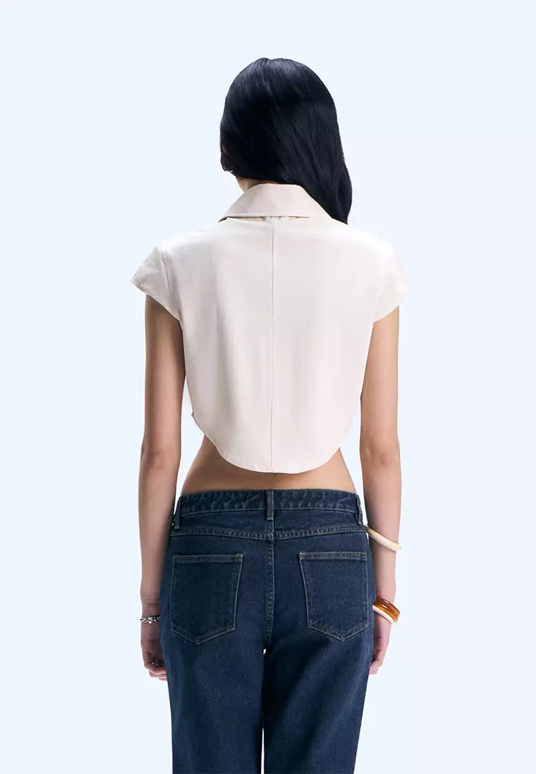 Princess Cut Zip-Up Slim Cropped Shirt