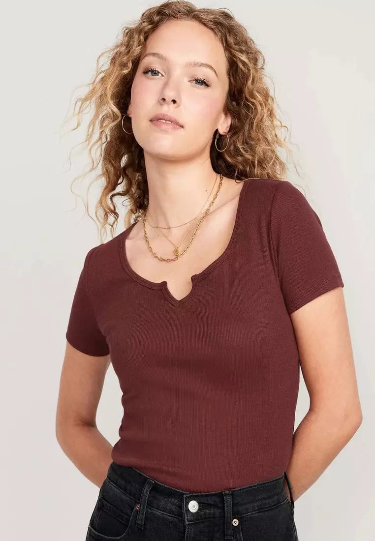 Buy Old Navy Fitted Split-Neck Rib-Knit T-Shirt for Women 2024