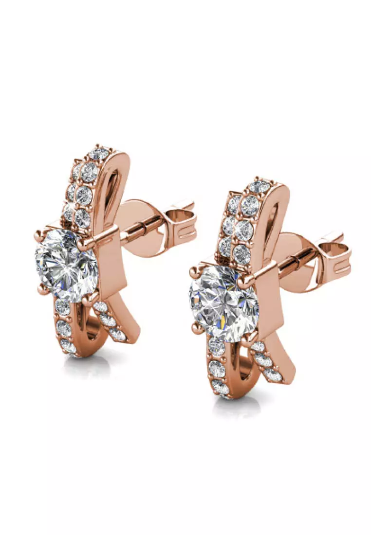 Crystaline Bow Earring Rose Gold - Anting Crystal by Her Jewellery