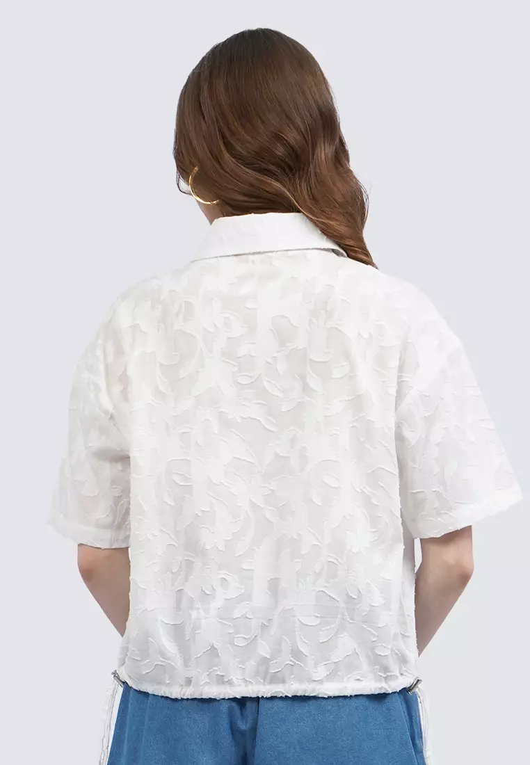 Loose Blouse with Drawstring Hem OFF WHITE
