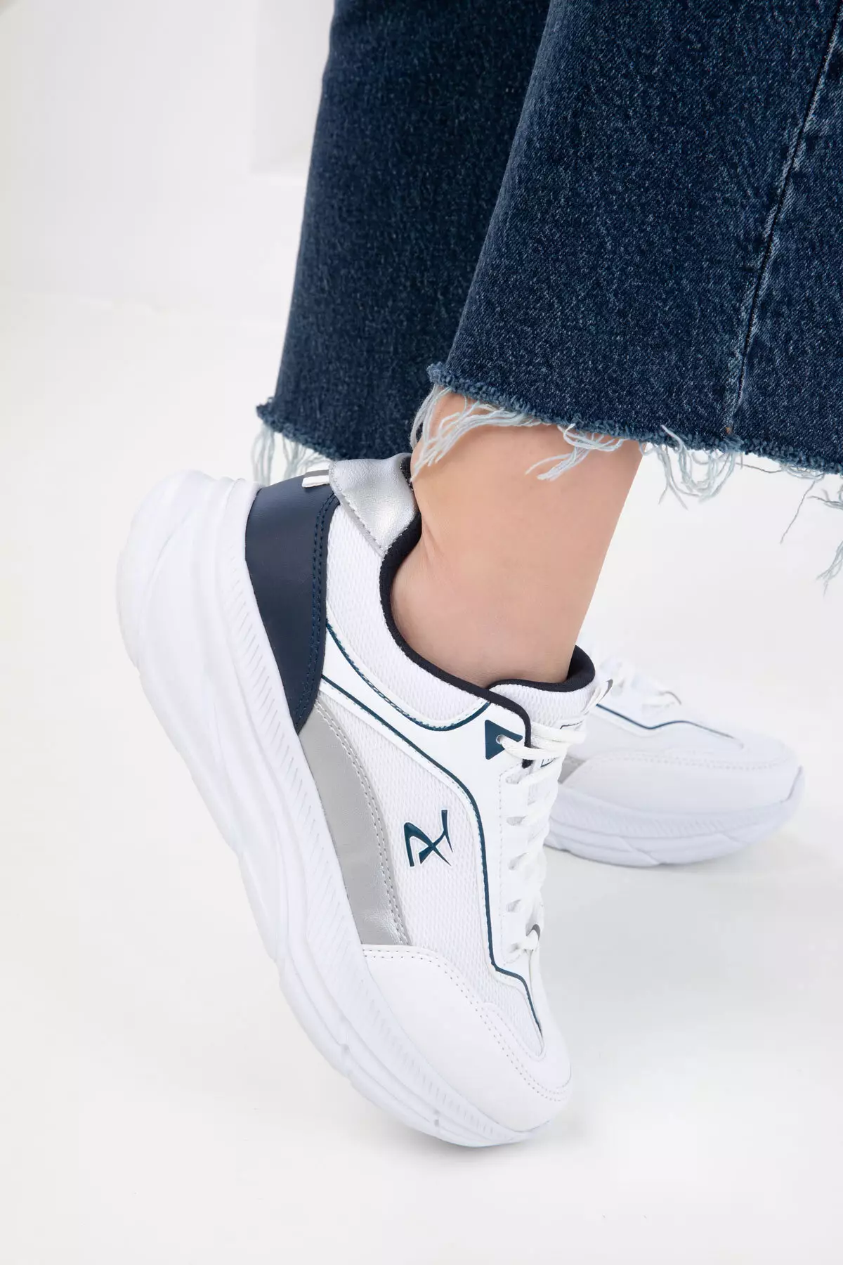 White-Navy Blue Women's Sneaker 20414