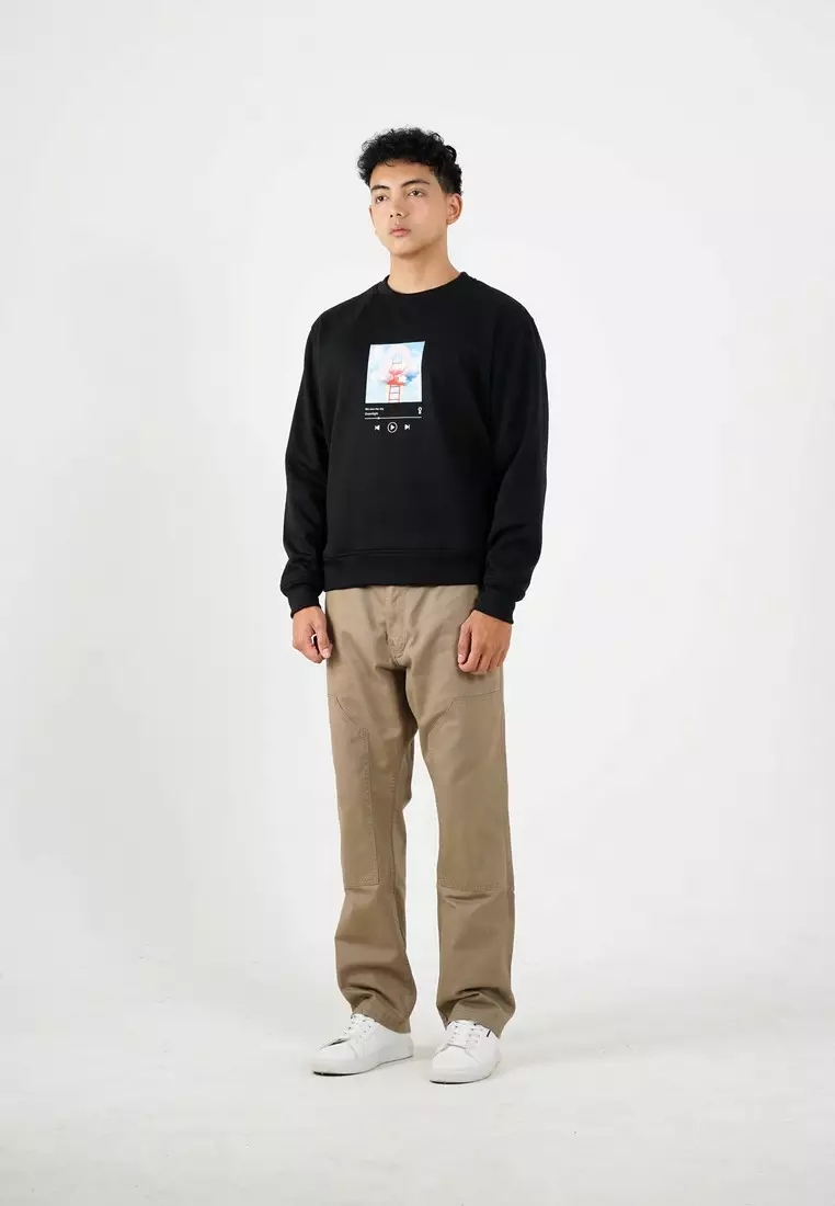 Greenlight Men's Jacket Crewneck Sweatshirt Regular Fit Fleece Sky Playlist OL-C070425