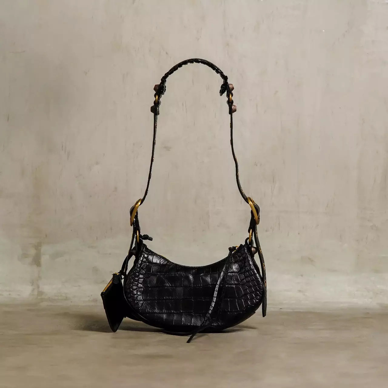 Tas BALENCIAGA CAGOLE CROCO GHW BLACK SHOULDER BAG XS 100% ORIGINAL