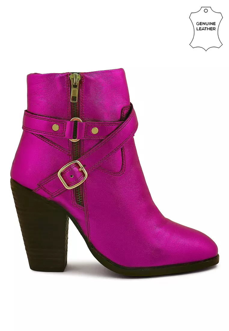 Discount on Rag & Co.  shoes - SKU: Fuchsia Leather Heeled Ankle Boots