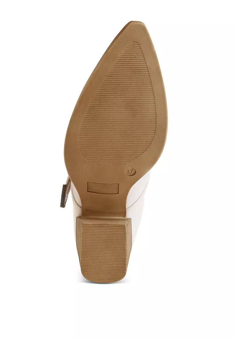 Carved Buckle Statement Mules in White