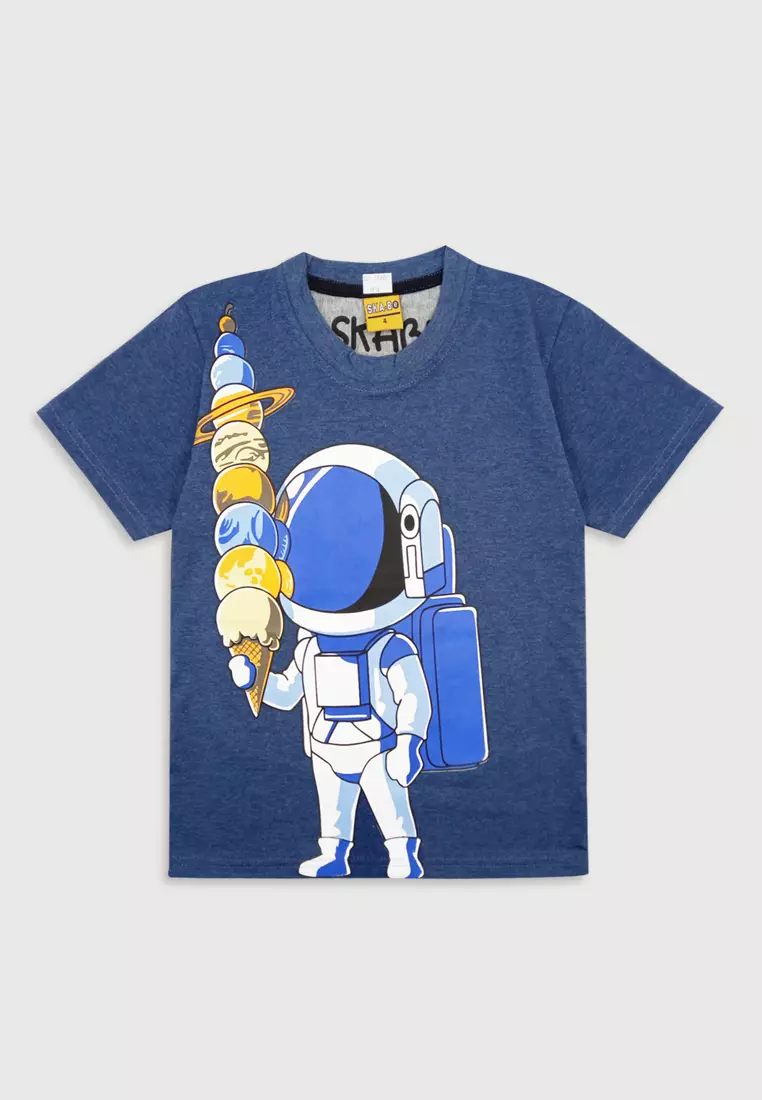 Wakakids Baju Anak Laki Laki Atasan Kaos Usia 4 Tahun Hingga 14 Tahun Motif Astranout 3910 Biru Abu SPATS