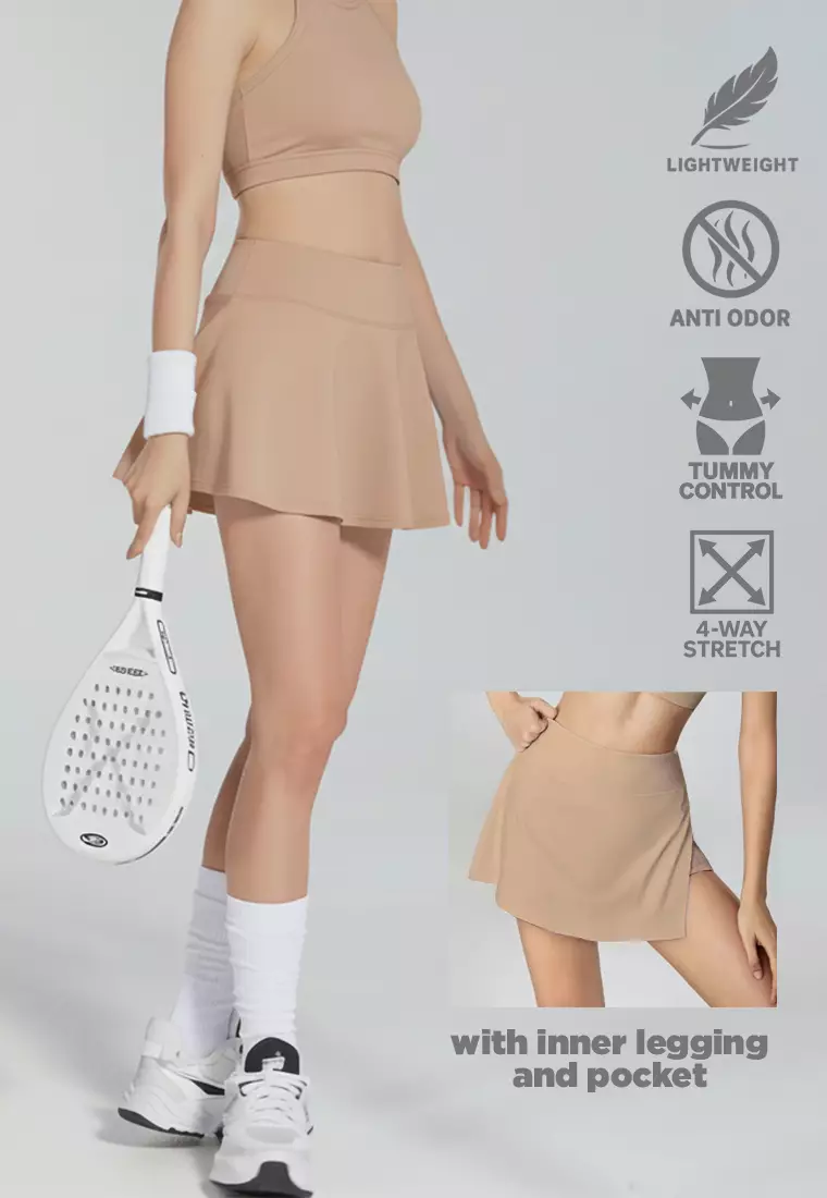 LB129 Rok Padel Tenis Wanita Legging inside Skort ada Kantong TdBolt coklat muda
