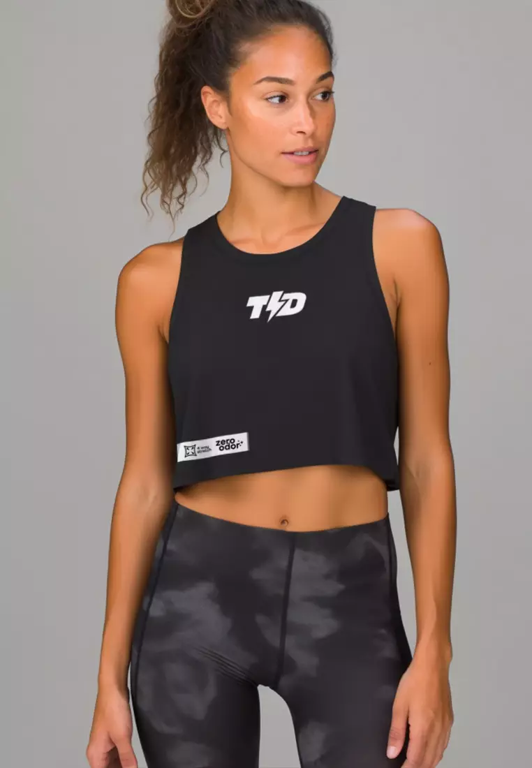 LSC18 Crop Tank Top Tee Gym Crossfit Td Bolt Zero Odor 4way stretch Hitam