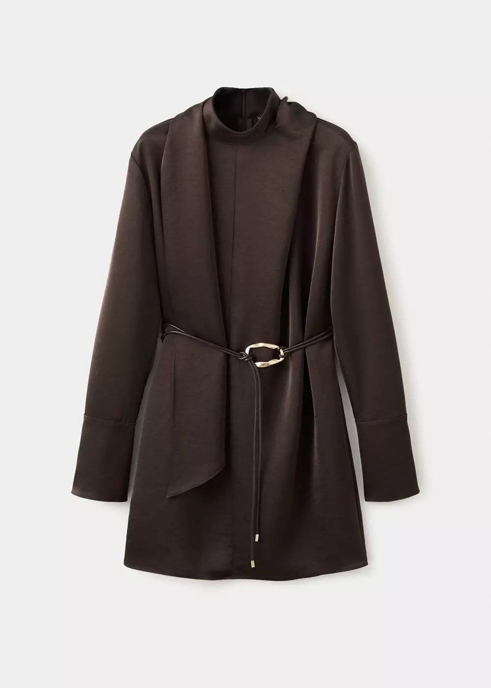 Gaun satin dengan aksen syal