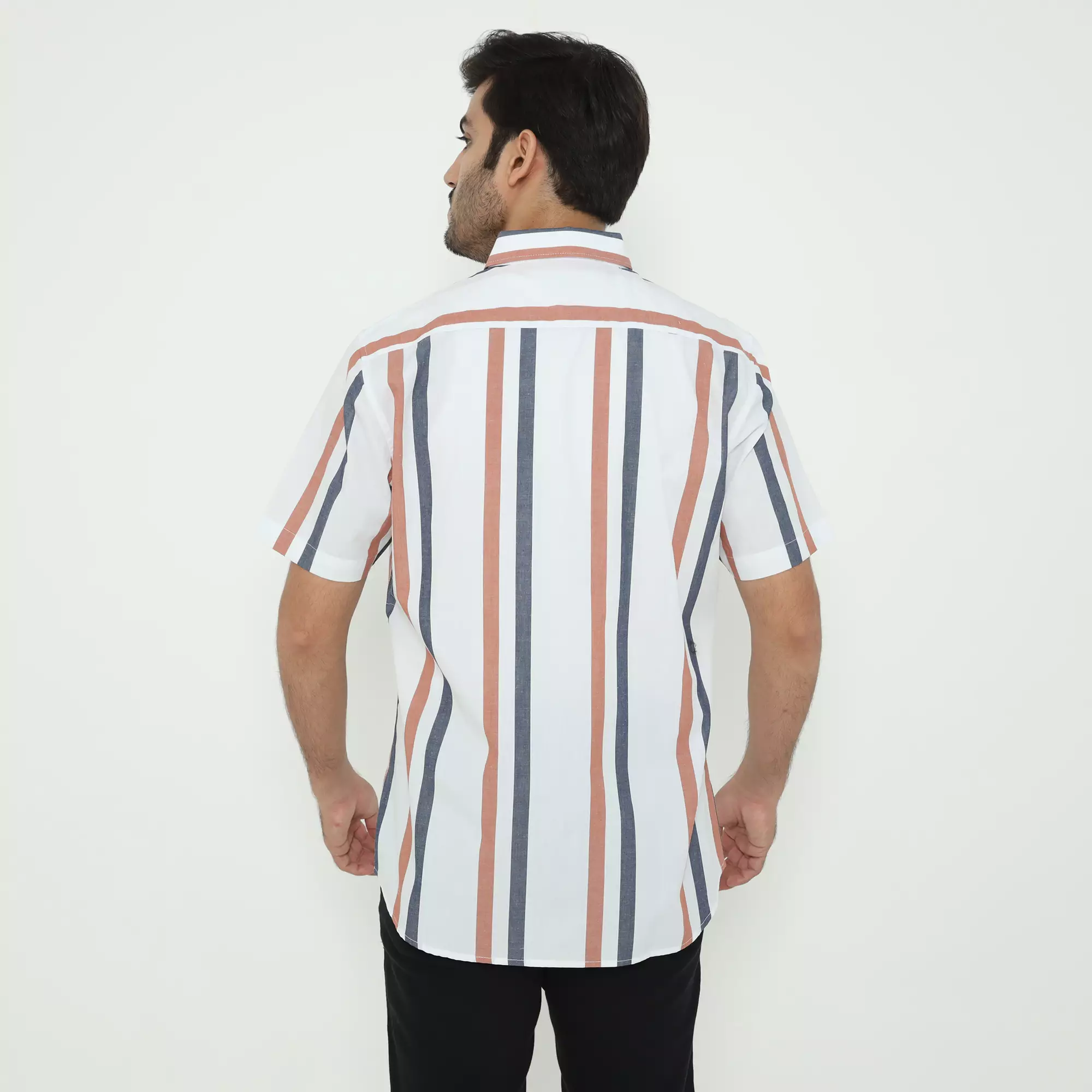 Platini Kemeja Motif Salur Pria Lengan Pendek Katun 73609.45 FIRE BRICK