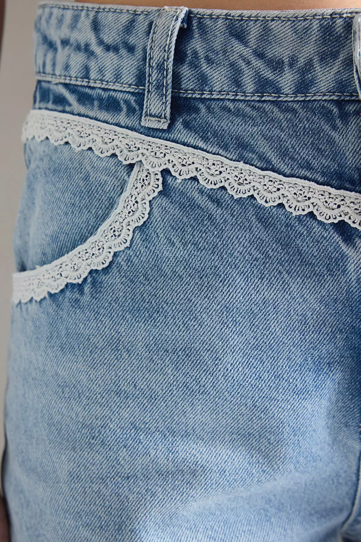 Blue Lace Detailed High Waist Wide Leg Jeans Twoss25Je00227