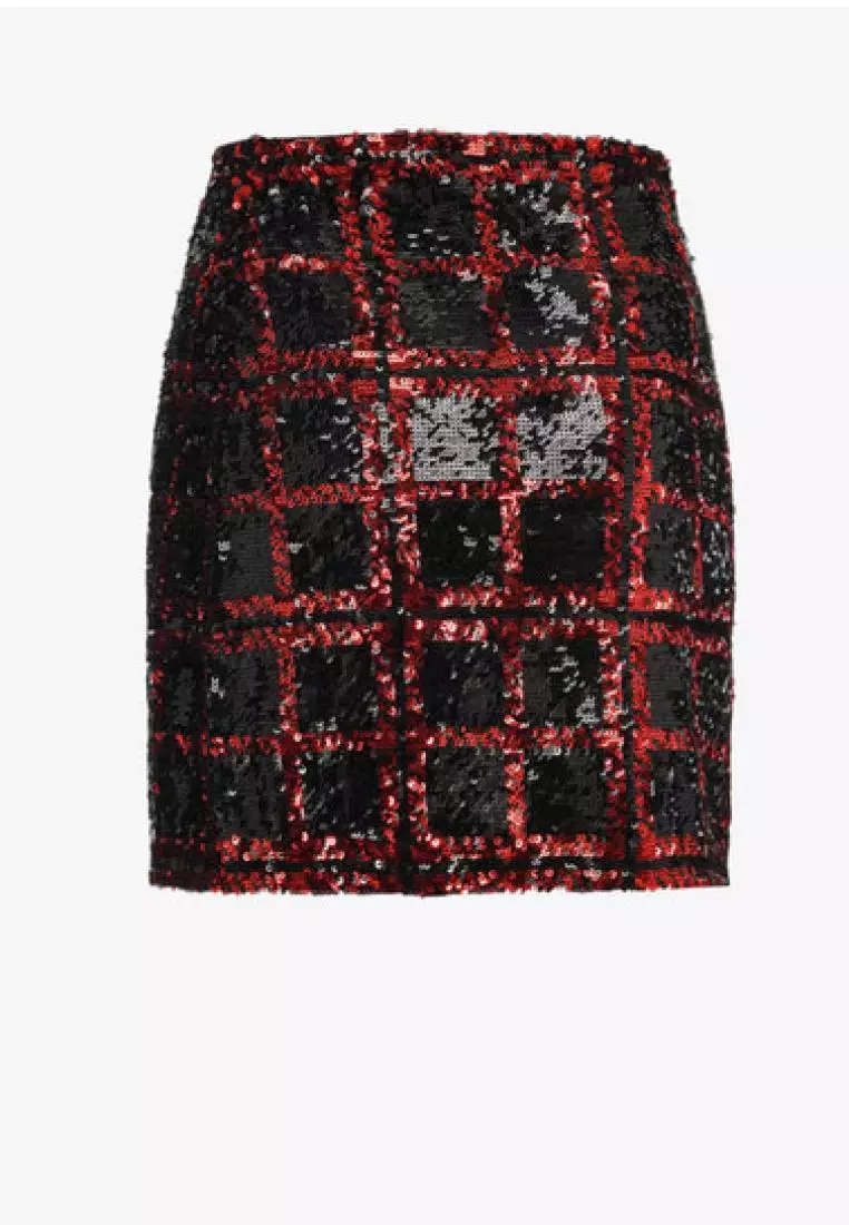 Fully sequinned check mini skirt