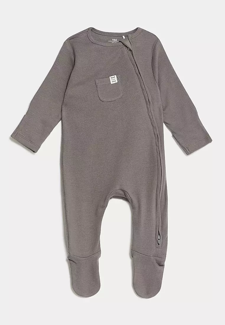 3pk Cotton Rich Striped & Plain Sleepsuits