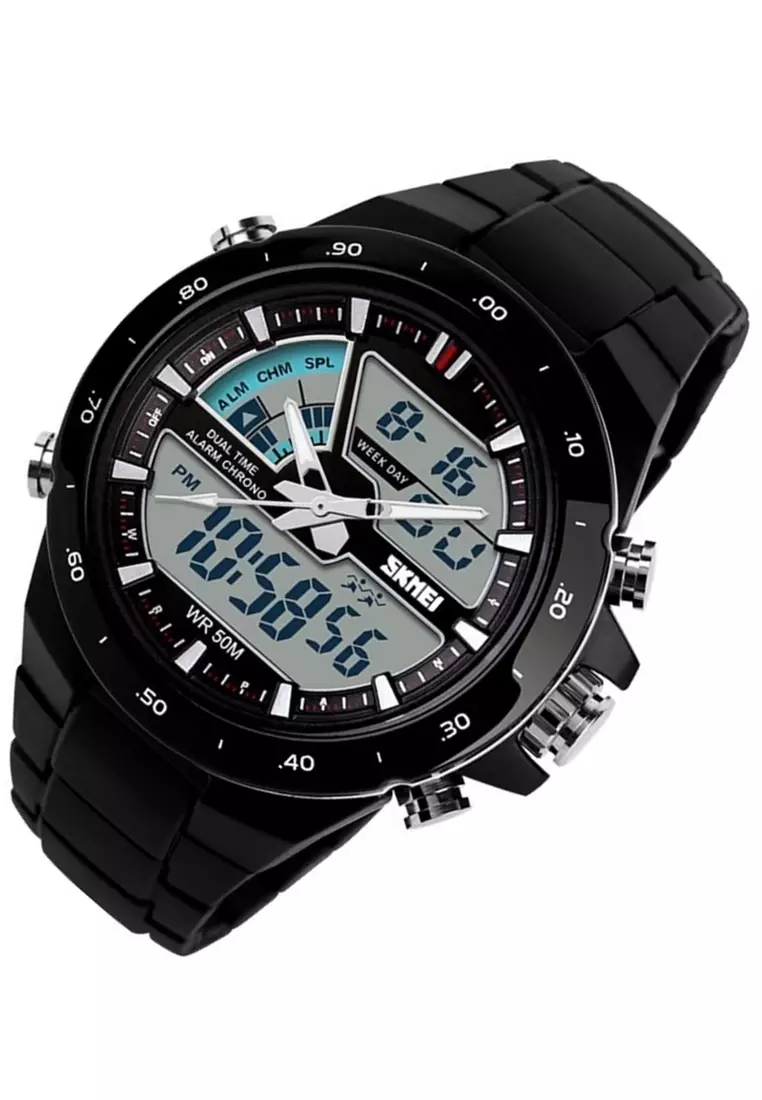 Jam Tangan Casual Digital Analog Pria Many Function Strap Tali Material Plastik ORIGINAL - AB77