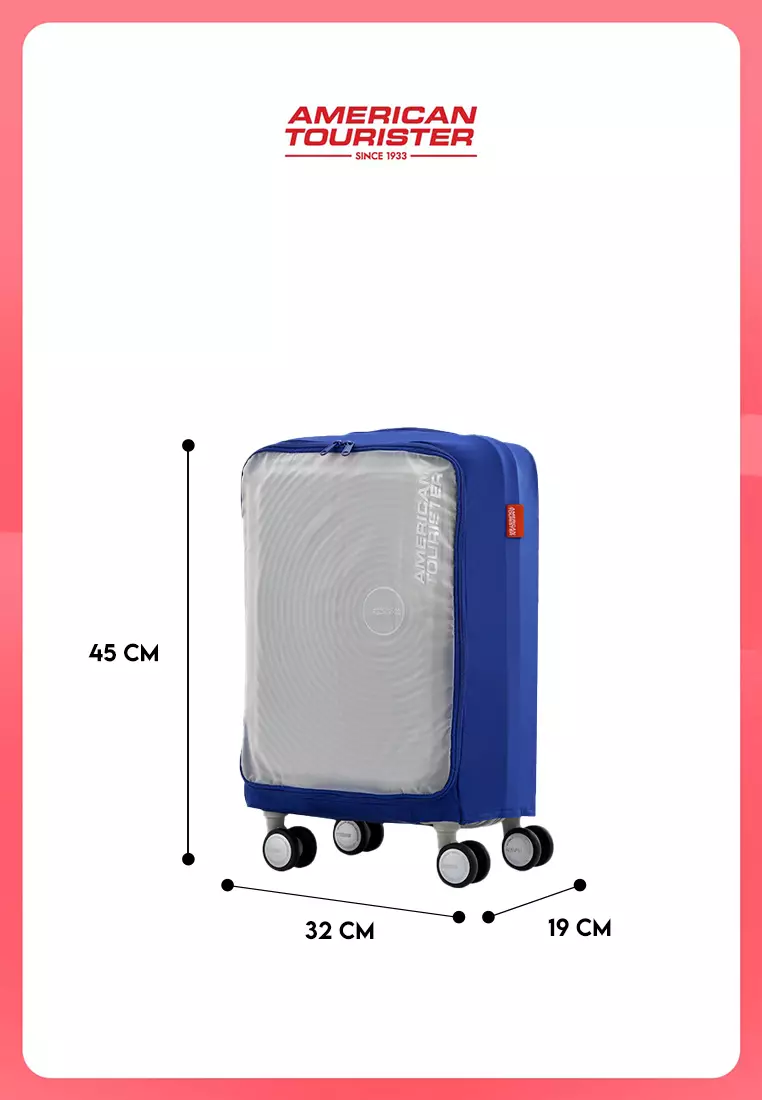 American Tourister Koper Hardcase Frontec V2 Cabin Strawberry + PWP Luggage Cover Book Opening S Blue