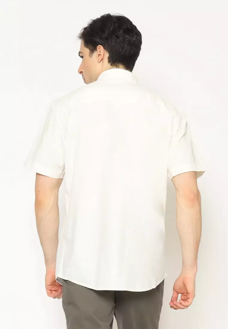 POLICE Kemeja Polos Cotton Twill Slub Off White Regular Fit Pria
