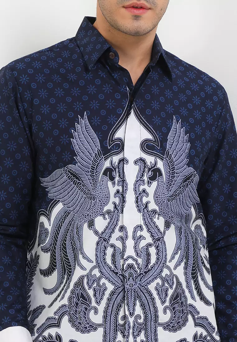 Kemeja Lengan Panjang Pria Reguler Fit Full Furing Rianty Aldo Navy White